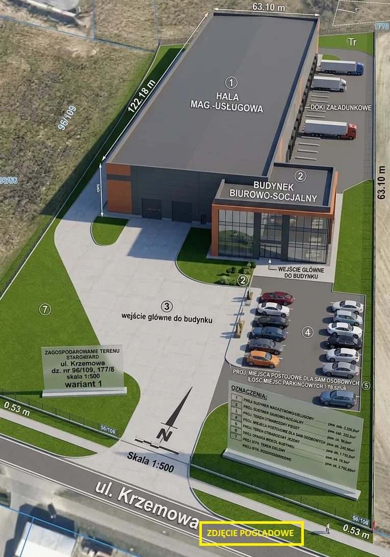 Działka inwestycyjna 7 287 m² z koncepcją hali 2 440 m² – Stargard, zachodniopomorskie (Park Przemysłowy) w Polsce